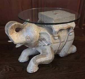 FR - Elephant Motif Accent Table with Glass Top