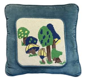 FR - Vintage Needlepoint Mushroom Accent Pillow