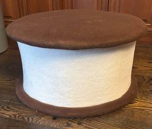 FR - Round Ottoman - Brown Fabric with White Band
