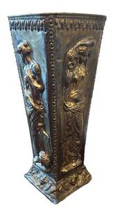 DR - Vintage Art Nouveau Style Brass Umbrella Stand with Classical Relief Panels