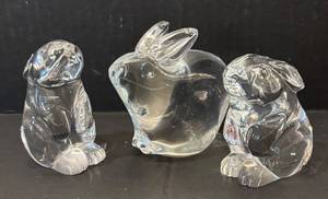 C4 - Three Baccarat Crystal Bunny Figurines