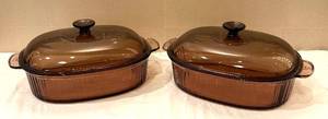 DR - Two Vision by Corning Amber Glass Oval Casseroles with Lids