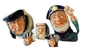 C11 - Five Vintage Character  Toby Jugs including Royal Doulton Character Jug Capt Ahab
