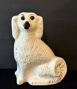 C1 - Vintage Staffordshire Ceramic Dog Figurine - 12 Inch Tall, White Glaze