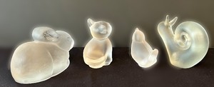Frosted Glass Animal Figurines - Bunny, Cat, Chick, Snail (Lot of 4)