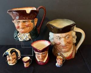 C3 - Royal Doulton Toby Jugs - Set of 5 Hand-Painted Character Mugs includes Royal Dolton Old Charley Character Jug
