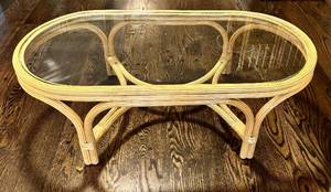 LR - Vintage Bamboo Coffee Table with Glass Top