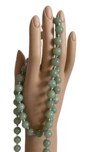 Vintage Adventurine Bead Necklace - Hand-Knotted, Silver Clasp, 30 in