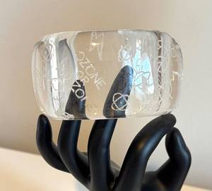 Vintage Lucite Cuff Bracelet Clear Etched Design