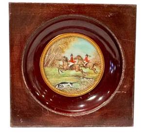 Gille Signed Antique Miniature Equestrian Painting, Circular Gold Mat
