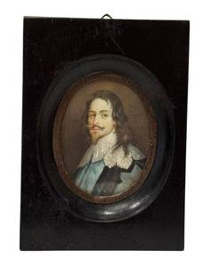 Anthony van Dyck King Charles I Miniature Oil Portrait  Original Antique