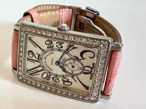 Franck Muller watch 033605 - Long Island Diamond Bezel, Pink Leather Strap