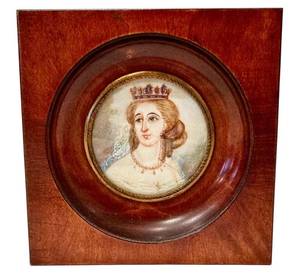 Antique Miniature Portrait of Queen - Wooden Frame