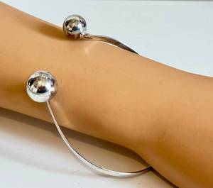 Vintage Sterling Silver Abstract Bracelet - Open Cuff with Ball Ends