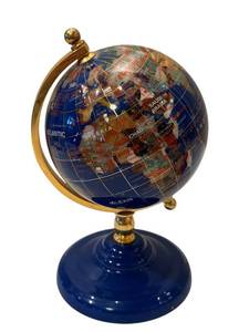DR - Desktop Globe - 8-Inch Tall, Blue Base with Gold Meridian Ring