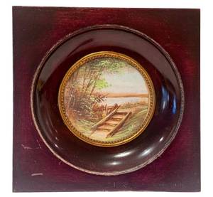 Antique Miniature Scenic Painting - Signed Gill, Dark Wood Frame