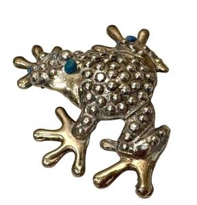 Sterling Silver Frog Brooch 2 in - Blue Accents 925