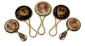 MB - Limoges Vintage Handheld Mirrors - Porcelain Cameos & Gold Trim (Lot of 3)