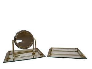 Vanity Mirror Tray Set - 2 Trays & Coordinating Round Mirror (10 x 5)