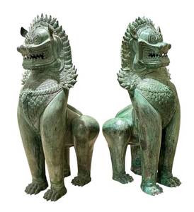 Pair of Chinese Cast Bronze Guardian Lions - Foo Dogs