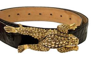 Barry Kieselstein-Cord Sterling Toad Belt Buckle on Black Leather Belt