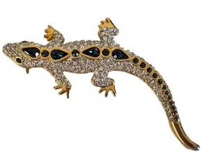 Gecko Brooch - Gold Tone Rhinestone, 3-Inch Lizard Jewelry Pin