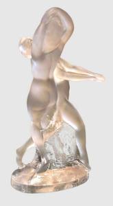 C1 - Lalique Deux Danseuses by Marc Lalique - 1990 Frosted Glass Sculpture, 10 in tall