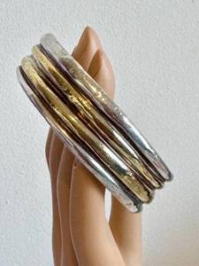 Two-Tone Sterling Bangle - Artisan Crafted, 925 Hallmark