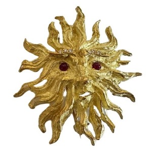 Vintage 18K Gold Sun Face Brooch