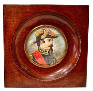Napoleon III Antique Miniature Portrait, Signed Gille in Wood Frame
