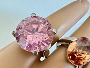 Sterling Silver Pink CZ Ring & Citrine Quartz Ring