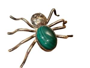 Lester Ortiz Spider Brooch - Malachite & Sterling Silver, Navajo Jewelry