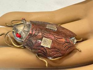 Artisan Beetle Brooch - Insect Design, Unmarked, Sterling Silver Tone