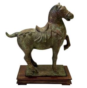 DR - Tang Dynasty-Style Metal Horse Statue, 9-Inch Tall, Made in Hong Kong