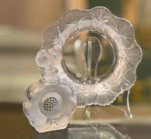 C5 - Lalique Trinket Dish 5.75 inches & Glass Act Studio Perfume Bottle 4.5 inches