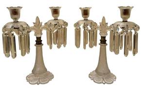 C5 - Crystal Candelabras with Prisms - 14 in Tall (Lot of 2)