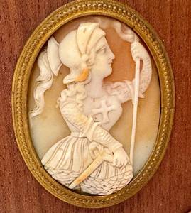 Vintage Framed Warrior Cameo, Oval Brass Frame