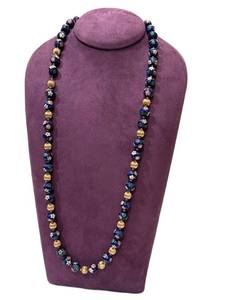Cloisonne Beaded Necklace -Blue Floral Enamel Beads
