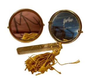 Judith Leiber Vintage Compact Mirror & Comb Set - Gold Tone, 2 Round Mirrors