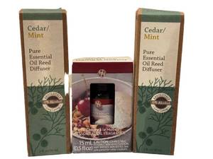 Pure Essentials Cedar Mint Reed Diffuser & Cherry  la Mode Fragrance (3-Piece Set)
