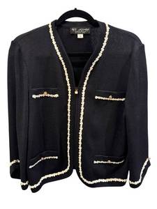 FCL - St. John Knit Jacket - Size 10 - Navy with Cream Beaded Trim