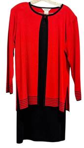 LR - Misook Red Cardigan with Black Trim - 100% Acrylic, Made in Korea, Size M