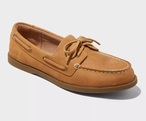 lot 307 image: Goodfellow & Co Mens Bennett Genuine Leather Loafers with Memory Foam Insole - Cognac Size 10 Pull-On, Flexible TPR Outsole, Round Toe