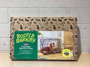 lot 125 image: Boots & Barkley 2 Door Wire Collapsible Dog Crate - M - Black 30 Inches (L), 21 Inches (H) x 19 Inches (W)