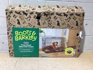 lot 126 image: Boots & Barkley 2 Door Wire Collapsible Dog Crate - M - Black 30 Inches (L), 21 Inches (H) x 19 Inches (W)
