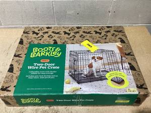 lot 137 image: Boots & Barkley 2 Door Wire Collapsible Dog Crate - S - Black 24 Inches (L), 20 Inches (H) x 18 Inches (W)
