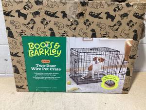 lot 140 image: Boots & Barkley 2 Door Wire Collapsible Dog Crate - S - Black 24 Inches (L), 20 Inches (H) x 18 Inches (W)
