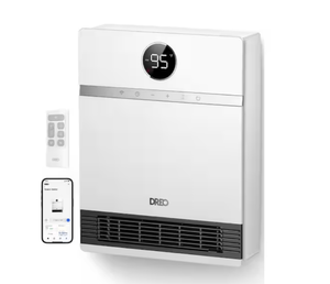 lot 52 image: DREO 1500W Smart Wall Mount Ceramic Heater, Furnace, wRemote 30° Oscillation, Adj Thermostat, Remote, Bedroom, Office, White