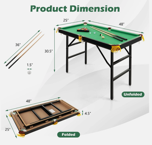 lot 55 image: Costway 47 Folding Billiard Table Pool Game Table Indoor Kids w Cues Brush Chalk Green