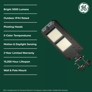 lot 95 image: GE Household Lighting Outdoor Security Solar Street Light Fixture 5 Color Temperatures(Missing Mounting Brakets)